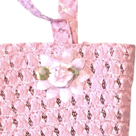 Girls Sun Hat And Purse Pink Woven Straw With Spring Flower Details Dress Up - Picture 4 of 6